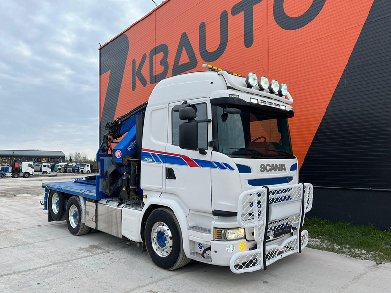 Scania G 490 6x2 HMF 5020 K6 + JIB / RETARDER - Platós teherautó, Darus autó: 4 kép. Scania G 490 6x2 HMF 5020 K6 + JIB / RETARDER - Platós teherautó, Darus autó: 4 kép.