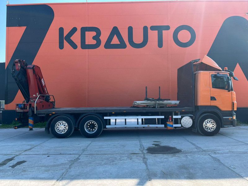Scania R 340 6x2*4 HMF 2823-K6 + JIB / PLATFORM L=7293 mm - Platós teherautó, Darus autó: 5 kép. Scania R 340 6x2*4 HMF 2823-K6 + JIB / PLATFORM L=7293 mm - Platós teherautó, Darus autó: 5 kép.