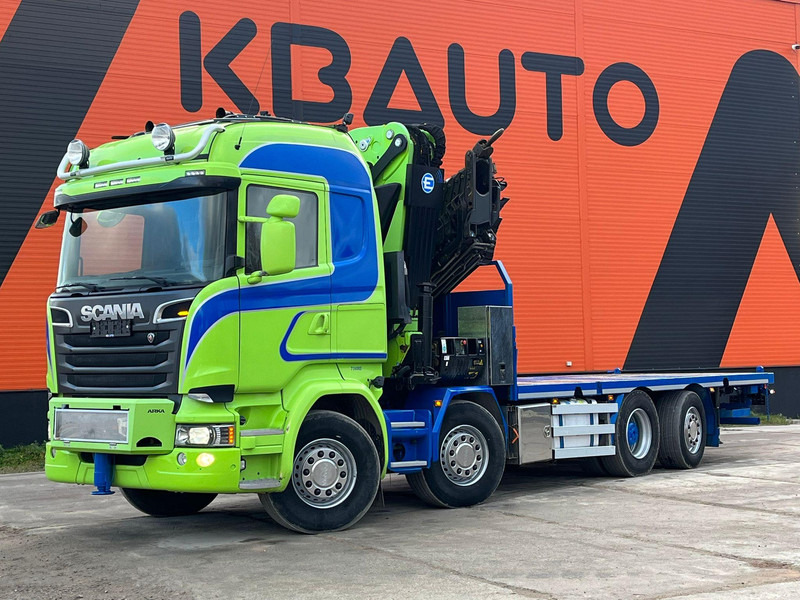 Scania R 520 8x2*6 EFFER 685/6S / WINCH / JIB CONNECTION / PLATFORM L=6423 mm - Platós teherautó, Darus autó: 2 kép. Scania R 520 8x2*6 EFFER 685/6S / WINCH / JIB CONNECTION / PLATFORM L=6423 mm - Platós teherautó, Darus autó: 2 kép.