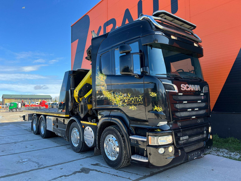 Scania R 560 8x4 PK 34002 / WINCH / FALCOM FAS 12000 / PLATFORM L=6564 mm - Autószállító teherautó: 3 kép. Scania R 560 8x4 PK 34002 / WINCH / FALCOM FAS 12000 / PLATFORM L=6564 mm - Autószállító teherautó: 3 kép.