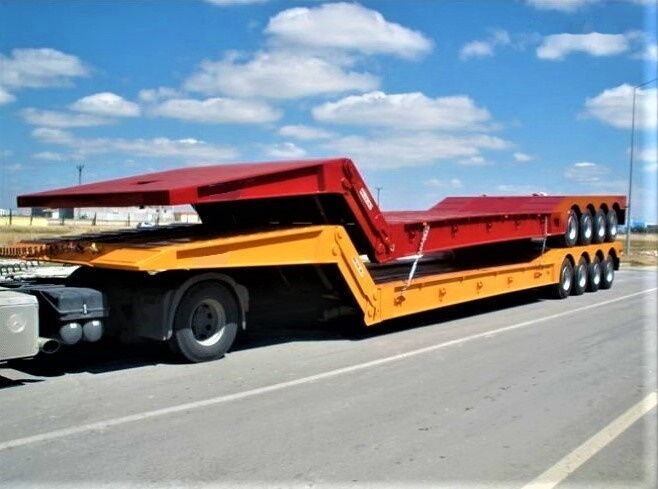 AME 120 Ton 4 Axle Front Loading Lowbed Semi-Trailer - Félpótkocsi mélybölcsős: 1 kép. AME 120 Ton 4 Axle Front Loading Lowbed Semi-Trailer - Félpótkocsi mélybölcsős: 1 kép.