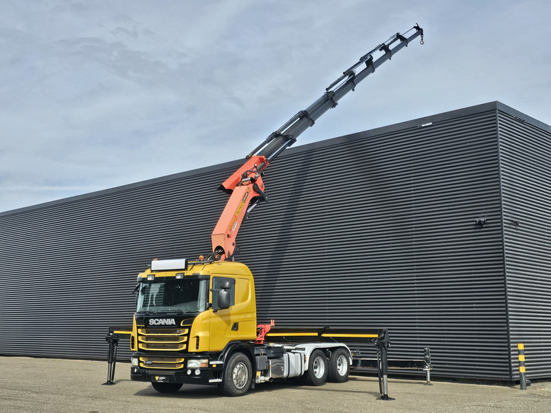 Scania G400 6x2 / PALFINGER PK 60002 / WINCH / BALLAST - Platós teherautó, Darus autó: 1 kép. Scania G400 6x2 / PALFINGER PK 60002 / WINCH / BALLAST - Platós teherautó, Darus autó: 1 kép.
