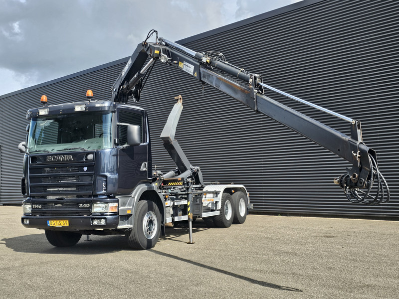 Scania R114.340 6x2 / HIAB CRANE + 25T HOOKLIFT - Horgos rakodó teherautó, Darus autó: 2 kép. Scania R114.340 6x2 / HIAB CRANE + 25T HOOKLIFT - Horgos rakodó teherautó, Darus autó: 2 kép.