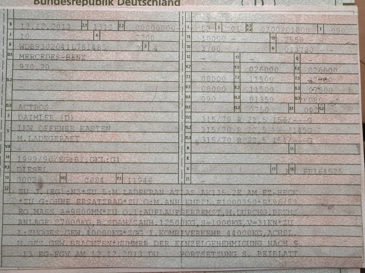 Mercedes-Benz 2541 6X2 Pritsche mit Kran Atlas 135 E2 Funk - Darus autó: 3 kép. Mercedes-Benz 2541 6X2 Pritsche mit Kran Atlas 135 E2 Funk - Darus autó: 3 kép.