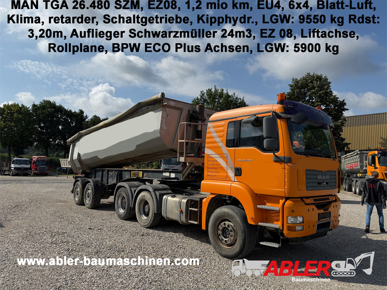 MAN TGA 26.480 6x4 SZM mit Kippauflieger - Billenőplatós teherautó: 1 kép. MAN TGA 26.480 6x4 SZM mit Kippauflieger - Billenőplatós teherautó: 1 kép.