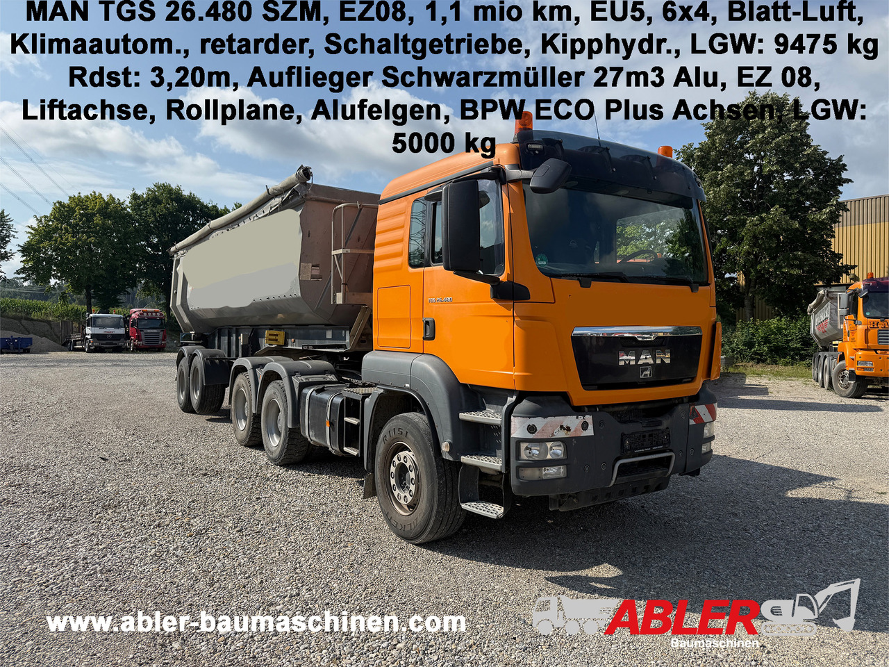 MAN TGS 26.480 SZM 6x4 mit Kippauflieger - Billenőplatós teherautó: 1 kép. MAN TGS 26.480 SZM 6x4 mit Kippauflieger - Billenőplatós teherautó: 1 kép.