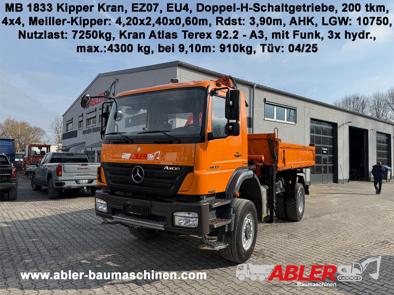 Mercedes-Benz 1833 Axor Kipper Kran Allrad - Billenőplatós teherautó, Darus autó: 1 kép. Mercedes-Benz 1833 Axor Kipper Kran Allrad - Billenőplatós teherautó, Darus autó: 1 kép.