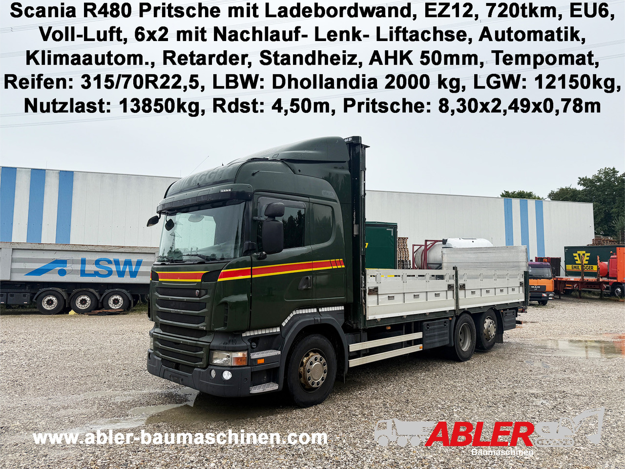 Scania R480 Pritsche mit Ladebordwand AHK - Platós teherautó, Darus autó: 1 kép. Scania R480 Pritsche mit Ladebordwand AHK - Platós teherautó, Darus autó: 1 kép.