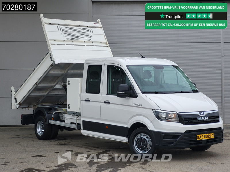 MAN TGE 5.120 Kipper met Kist Dubbel Cabine Dubbellucht 3,5t Trekhaak Navi Airco Cruise Euro6 Tipper Kipper Benne Airco Dubbel cabine Trekhaak - Billenőplatós kisteherautó: 1 kép. MAN TGE 5.120 Kipper met Kist Dubbel Cabine Dubbellucht 3,5t Trekhaak Navi Airco Cruise Euro6 Tipper Kipper Benne Airco Dubbel cabine Trekhaak - Billenőplatós kisteherautó: 1 kép.