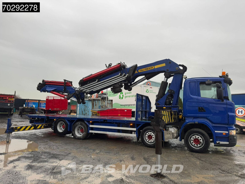 Scania R420 8X2 Palfinger PK100002 Crane Kran + PJ170 JIB Lift Axle Euro 4 - Platós teherautó, Darus autó: 3 kép. Scania R420 8X2 Palfinger PK100002 Crane Kran + PJ170 JIB Lift Axle Euro 4 - Platós teherautó, Darus autó: 3 kép.