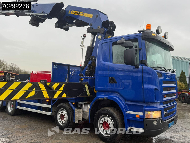 Scania R420 8X2 Palfinger PK100002 Crane Kran + PJ170 JIB Lift Axle Euro 4 - Platós teherautó, Darus autó: 5 kép. Scania R420 8X2 Palfinger PK100002 Crane Kran + PJ170 JIB Lift Axle Euro 4 - Platós teherautó, Darus autó: 5 kép.