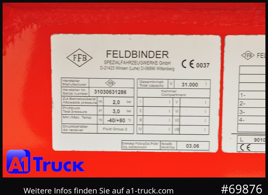 FELDBINDER HEUT 31.2 Silo, Futtermittel, 31m³, 3 Kammern, - Tartályos pótkocsi: 2 kép. FELDBINDER HEUT 31.2 Silo, Futtermittel, 31m³, 3 Kammern, - Tartályos pótkocsi: 2 kép.