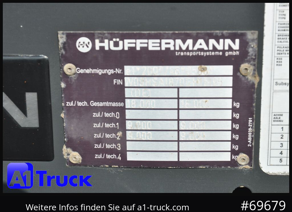 HUEFFERMANN HSA 1870 Luft, SAF, Scheibenbremse - Multiliftes/ Konténerszállító pótkocsi: 5 kép. HUEFFERMANN HSA 1870 Luft, SAF, Scheibenbremse - Multiliftes/ Konténerszállító pótkocsi: 5 kép.