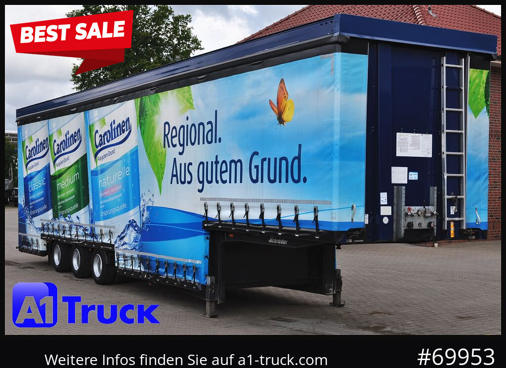 SCHROEDER,WIESMOOR Schröder Jumbo Hubdach, Getränkeauflieger - Ponyvás félpótkocsi: 1 kép. SCHROEDER,WIESMOOR Schröder Jumbo Hubdach, Getränkeauflieger - Ponyvás félpótkocsi: 1 kép.