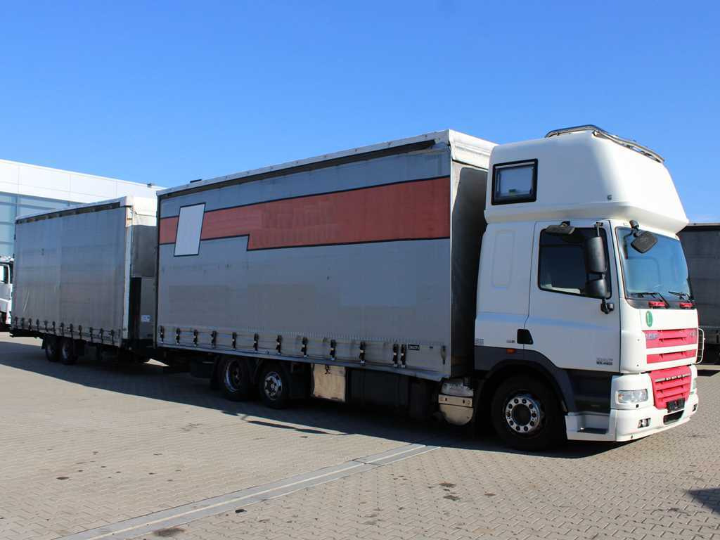 DAF CF 85.460, 6X2, INDEPENDENT AIR CONDITIONING + FLIEGL TPS 100 (2003) - Ponyvás teherautó: 3 kép. DAF CF 85.460, 6X2, INDEPENDENT AIR CONDITIONING + FLIEGL TPS 100 (2003) - Ponyvás teherautó: 3 kép.