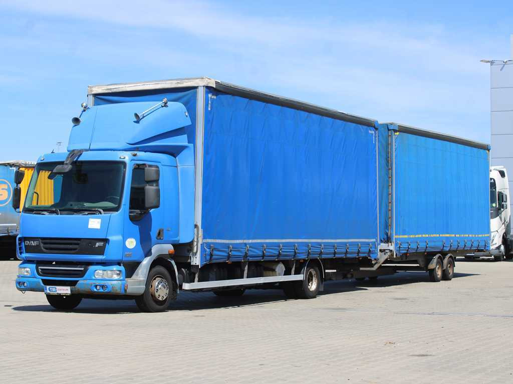 DAF FA LF 45, EURO 5, TYRES 80% + AGADOS TRAILER - Ponyvás teherautó: 1 kép. DAF FA LF 45, EURO 5, TYRES 80% + AGADOS TRAILER - Ponyvás teherautó: 1 kép.