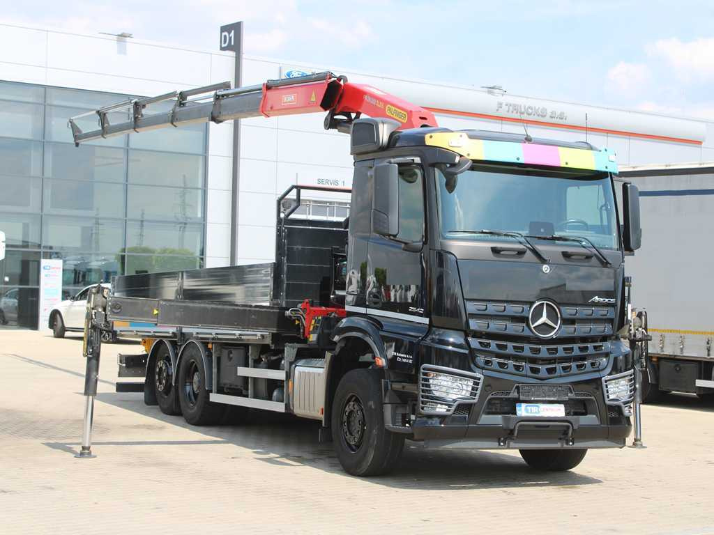 Mercedes-Benz Arocs 2542, 6X2, EURO 6, SIDE PANEL, NAVIGATION, CAMERA, PALFINGER PK 24.001 SLD5 - Platós teherautó, Darus autó: 3 kép. Mercedes-Benz Arocs 2542, 6X2, EURO 6, SIDE PANEL, NAVIGATION, CAMERA, PALFINGER PK 24.001 SLD5 - Platós teherautó, Darus autó: 3 kép.