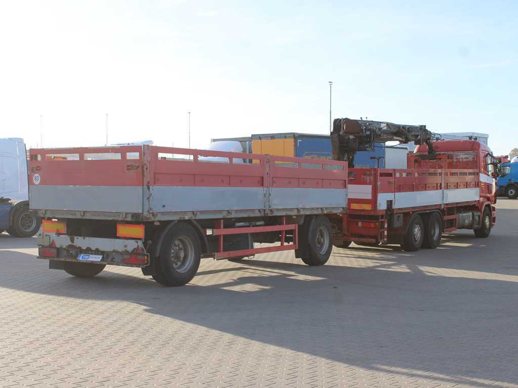 Scania R380, EURO 3, 6X2, LIFT AXLE, HIAB 166K + KOGEL ANBS(1996) - Platós teherautó, Darus autó: 4 kép. Scania R380, EURO 3, 6X2, LIFT AXLE, HIAB 166K + KOGEL ANBS(1996) - Platós teherautó, Darus autó: 4 kép.