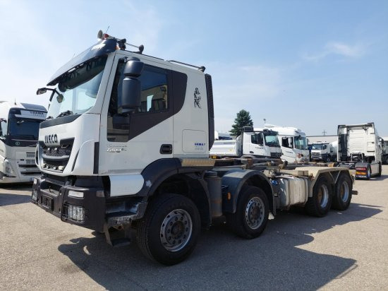 Iveco 8x4 Meiller Abroller, Automatik, E6, Retarder, - Horgos rakodó teherautó, Darus autó: 1 kép. Iveco 8x4 Meiller Abroller, Automatik, E6, Retarder, - Horgos rakodó teherautó, Darus autó: 1 kép.