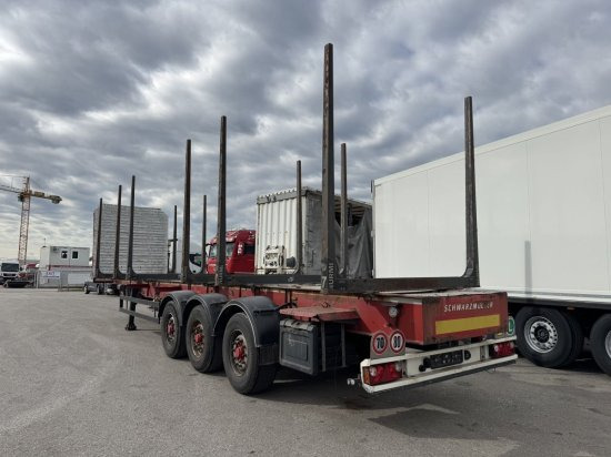 Schwarzmüller Holzauflieger 6 Rungenpaare, BPW-Achsen - Rönkszállító félpótkocsi: 2 kép. Schwarzmüller Holzauflieger 6 Rungenpaare, BPW-Achsen - Rönkszállító félpótkocsi: 2 kép.