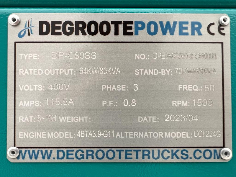 DEGROOTE POWER* DP-C80SS 80KVA - Áramfejlesztő: 4 kép. DEGROOTE POWER* DP-C80SS 80KVA - Áramfejlesztő: 4 kép.