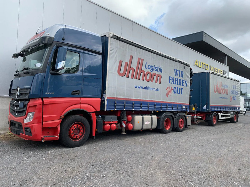 Mercedes-Benz Actros 2548 6X2 + Aanhanger*Palfinger crane*Cruise control*Airco* - Ponyvás teherautó, Darus autó: 1 kép. Mercedes-Benz Actros 2548 6X2 + Aanhanger*Palfinger crane*Cruise control*Airco* - Ponyvás teherautó, Darus autó: 1 kép.