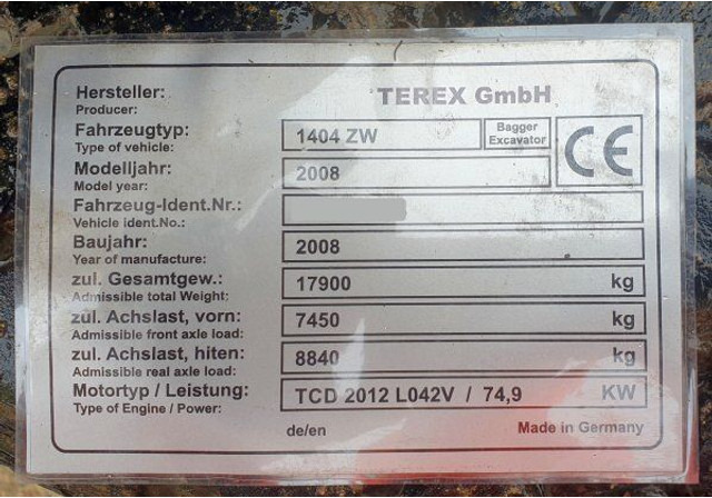 Atlas Terex 1404 ZW - Kotrógép: 5 kép. Atlas Terex 1404 ZW - Kotrógép: 5 kép.