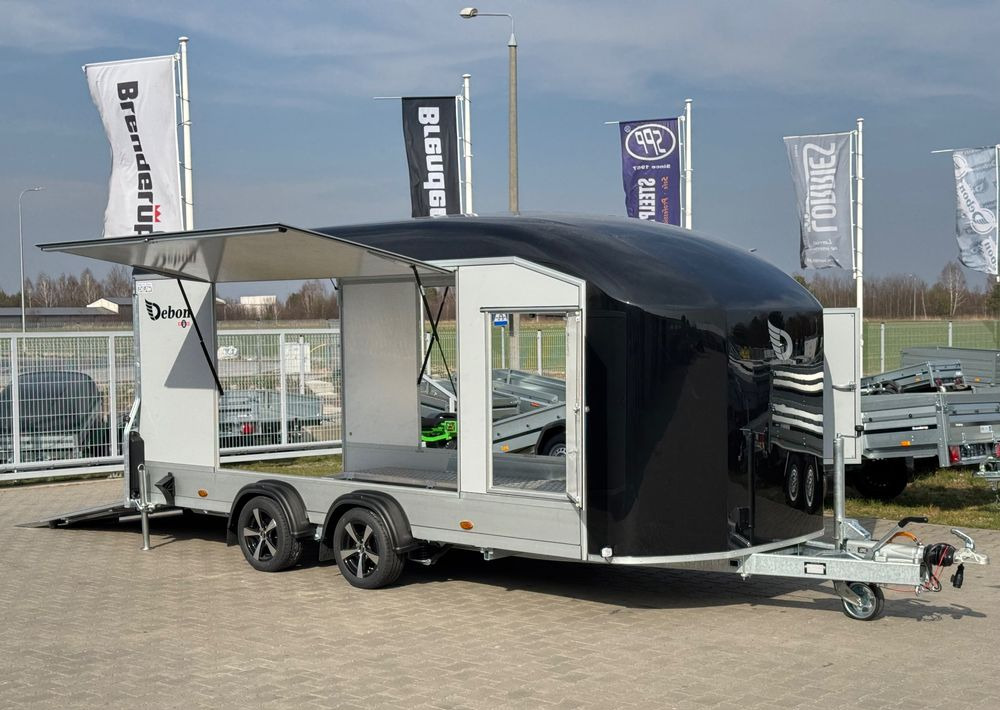 DEBON Debon C1000 - kryta laweta | 490 x 202 cm / 3500kg / felgi ALU / wciągarka elektryczna - Pótkocsi autószállító: 1 kép. DEBON Debon C1000 - kryta laweta | 490 x 202 cm / 3500kg / felgi ALU / wciągarka elektryczna - Pótkocsi autószállító: 1 kép.