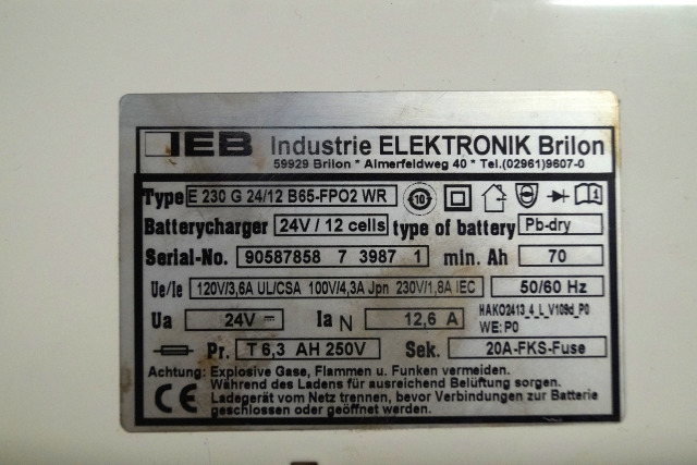 IEB 90587858 | IEB charger EFG 230 G 24/12 B65-FP02 WR 24V12,6A 220V 50/60Hz fro - Akkumulátor - Anyagmozgató gép: 2 kép. IEB 90587858 | IEB charger EFG 230 G 24/12 B65-FP02 WR 24V12,6A 220V 50/60Hz fro - Akkumulátor - Anyagmozgató gép: 2 kép.
