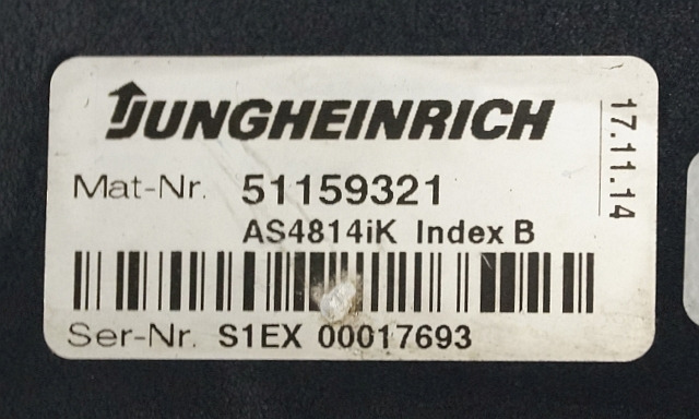 Jungheinrich 51159321 | Rij/hef regeling drive/lifting controller AS4814Ik Index - ECU - Anyagmozgató gép: 3 kép. Jungheinrich 51159321 | Rij/hef regeling drive/lifting controller AS4814Ik Index - ECU - Anyagmozgató gép: 3 kép.