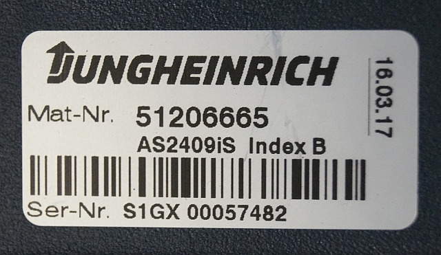 Jungheinrich 51206665 | Rij/hef regeling Drive/lift controller AS2409 i S Index - ECU - Anyagmozgató gép: 2 kép. Jungheinrich 51206665 | Rij/hef regeling Drive/lift controller AS2409 i S Index - ECU - Anyagmozgató gép: 2 kép.