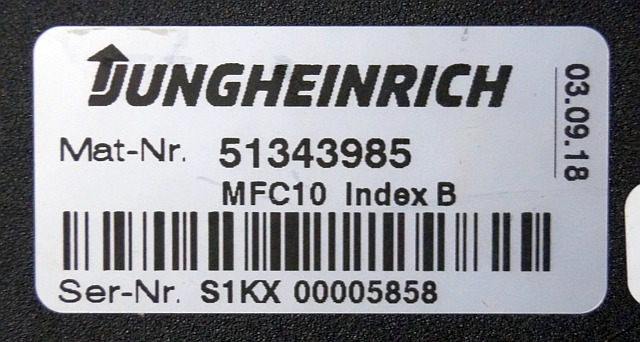 Jungheinrich 51343985 | MFC10 Index B sn. S1KX00005858 from EKS110 year 2018 - ECU - Anyagmozgató gép: 2 kép. Jungheinrich 51343985 | MFC10 Index B sn. S1KX00005858 from EKS110 year 2018 - ECU - Anyagmozgató gép: 2 kép.