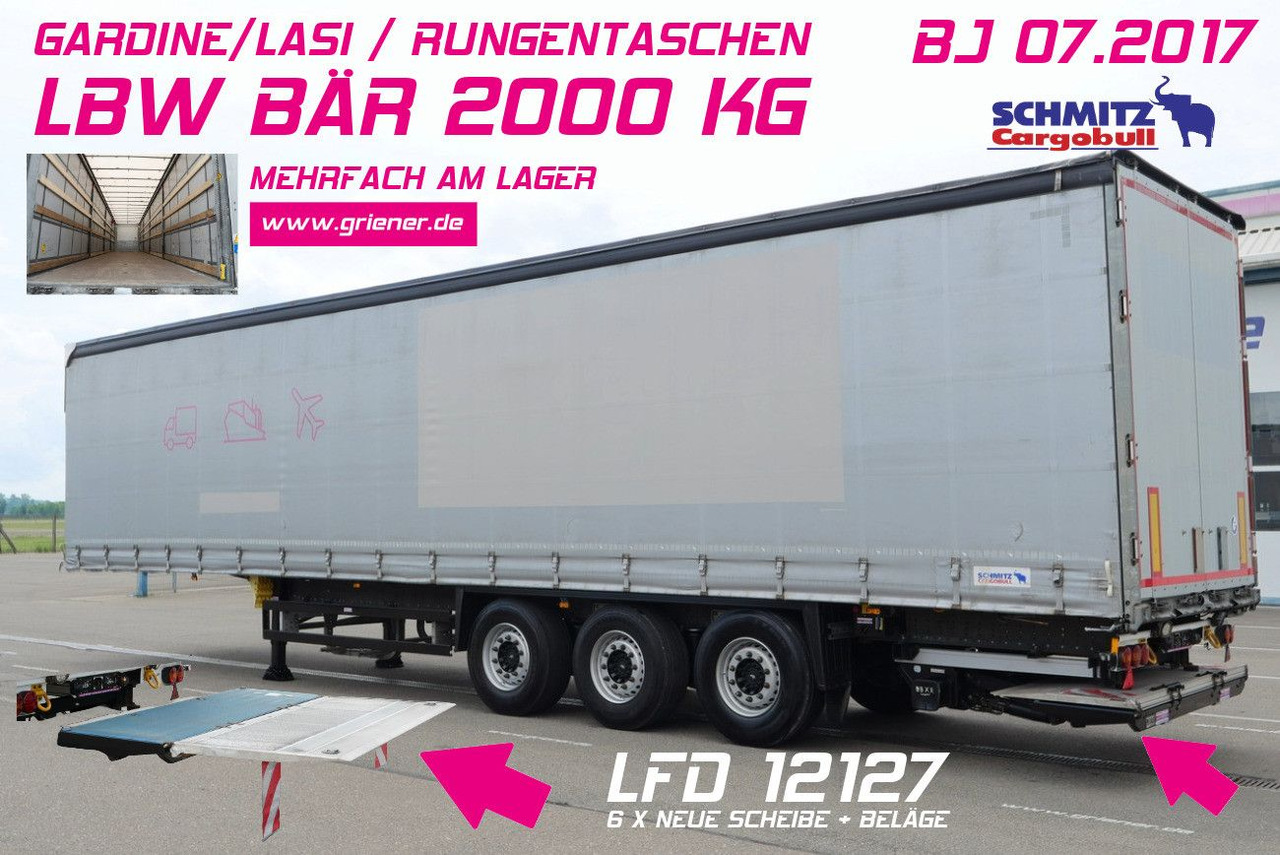 Schmitz Cargobull SCS 24/ LBW 2000 kg / RUNGENTASCHEN / HUBDACH - Ponyvás félpótkocsi: 1 kép. Schmitz Cargobull SCS 24/ LBW 2000 kg / RUNGENTASCHEN / HUBDACH - Ponyvás félpótkocsi: 1 kép.