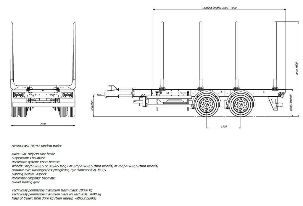 HYDROFAST Tandem log trailer/Tandem-Anhänger/przyczepa leśna tandem - Rönkszállító pótkocsi: 5 kép. HYDROFAST Tandem log trailer/Tandem-Anhänger/przyczepa leśna tandem - Rönkszállító pótkocsi: 5 kép.