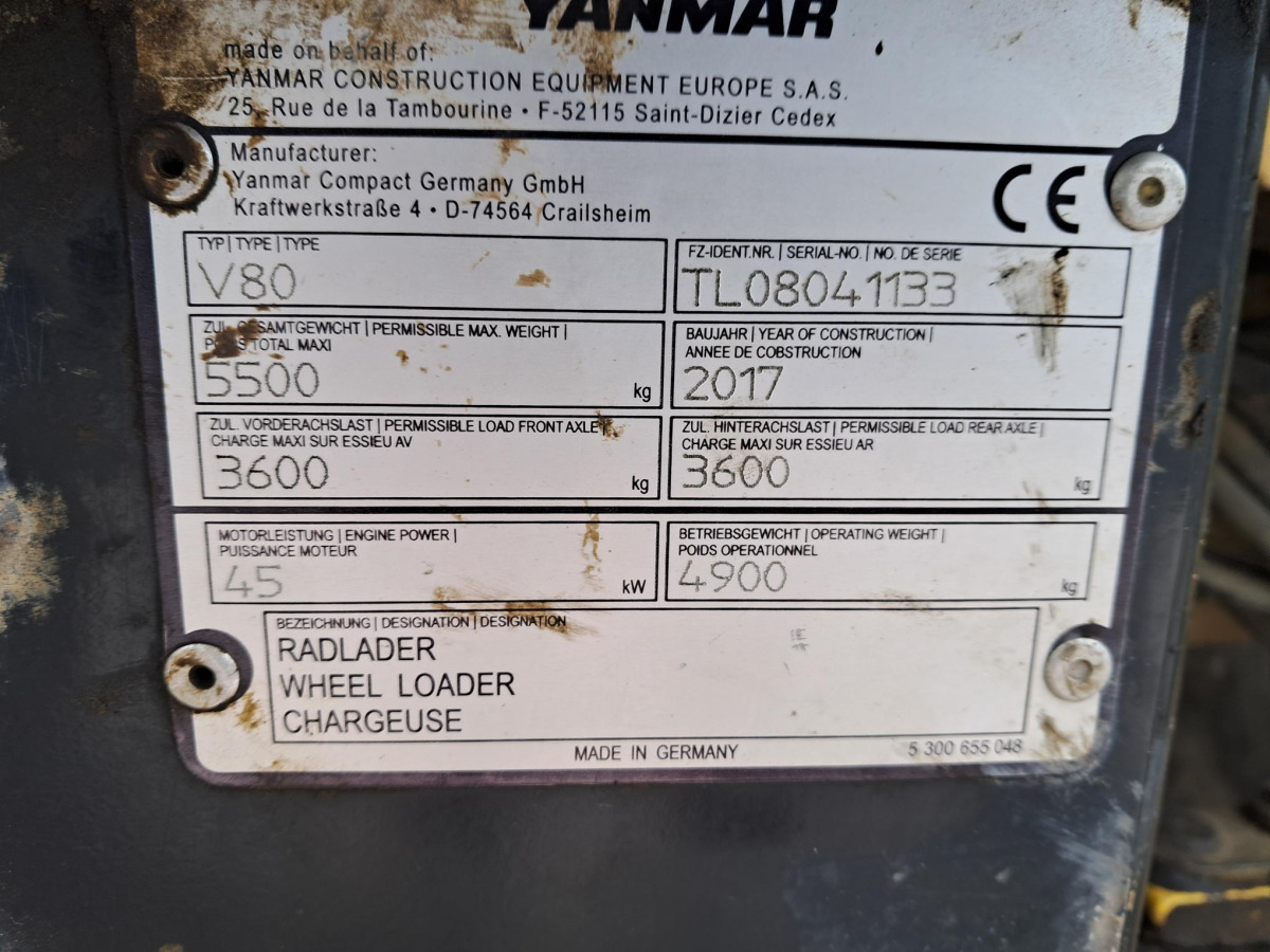 Gumikerekes homlokrakodó Ładowarka kołowa – YANMAR V80 – 2017 – 8841.9 mtg: 6 kép.