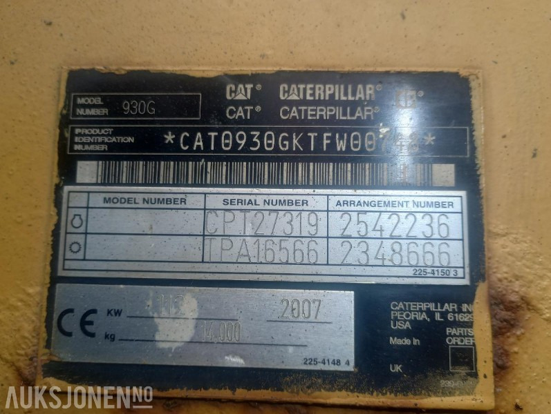 2007 Cat 950 G HJULLASTER - 6237 Timer - Gumikerekes homlokrakodó: 5 kép. 2007 Cat 950 G HJULLASTER - 6237 Timer - Gumikerekes homlokrakodó: 5 kép.