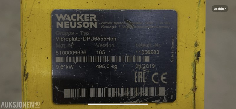 Henger 2019 Wacker DPU6555 Heh Vibroplate selges som reparasjons objekt: 9 kép.