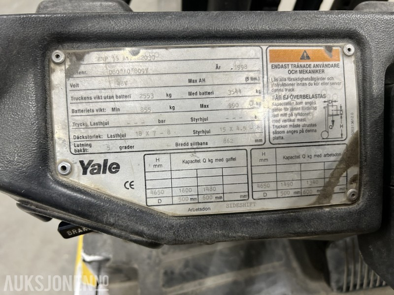 1998 Yale ERP 16 ATF-4950 elektrisk motvektstruck - Anyagmozgató gép: 5 kép. 1998 Yale ERP 16 ATF-4950 elektrisk motvektstruck - Anyagmozgató gép: 5 kép.