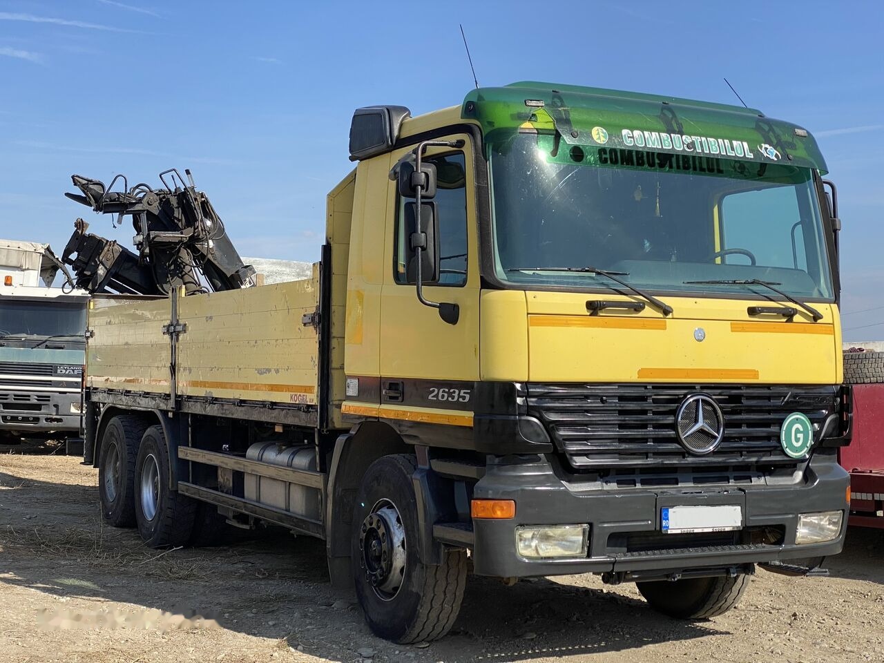 Mercedes-Benz Dropside camion Mercedes-Benz Actros MP1 V6 2635 + KRANE HIAB 17 - Darus autó, Platós teherautó: 4 kép. Mercedes-Benz Dropside camion Mercedes-Benz Actros MP1 V6 2635 + KRANE HIAB 17 - Darus autó, Platós teherautó: 4 kép.