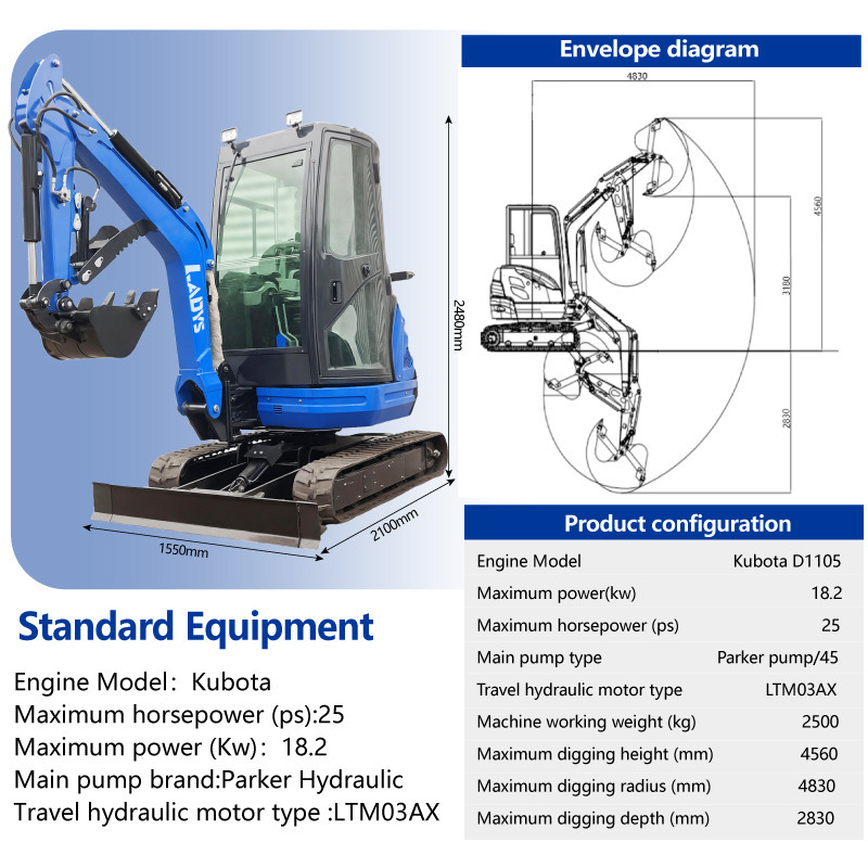 LADYS DY25U Mini Excavator CE Certification Kubota Engine(Factory Outlet) Mini Pelle Minibagger Minikoparka Miniexcavadora - Minikotró: 2 kép. LADYS DY25U Mini Excavator CE Certification Kubota Engine(Factory Outlet) Mini Pelle Minibagger Minikoparka Miniexcavadora - Minikotró: 2 kép.