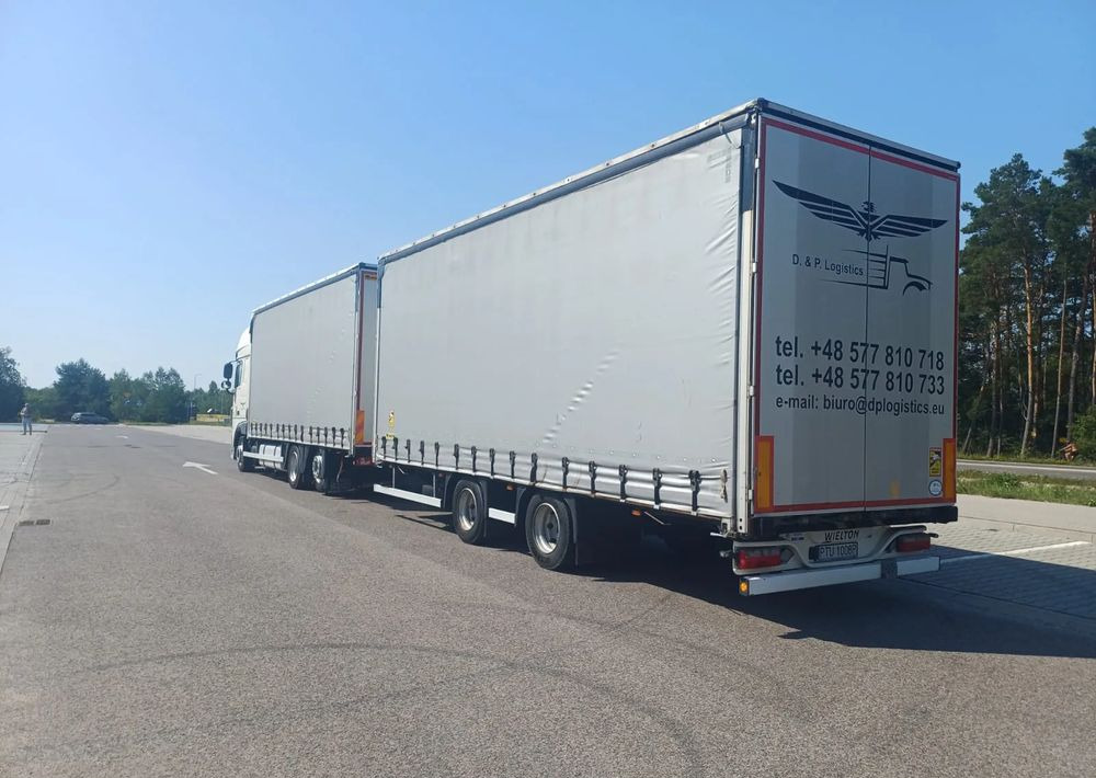 DAF XF 480 SUPER SPACE CAB / ZESTAW TANDEM PRZEJAZDOWY 120 M3 / SSC / ACC /EURO 6 - Ponyvás teherautó: 3 kép. DAF XF 480 SUPER SPACE CAB / ZESTAW TANDEM PRZEJAZDOWY 120 M3 / SSC / ACC /EURO 6 - Ponyvás teherautó: 3 kép.