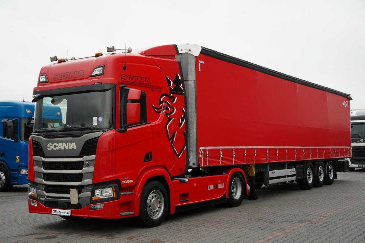 Scania R 450 / ZESTAW / + SCHMITZ / FIRANKA STANDARD / - Nyergesvontató: 1 kép. Scania R 450 / ZESTAW / + SCHMITZ / FIRANKA STANDARD / - Nyergesvontató: 1 kép.