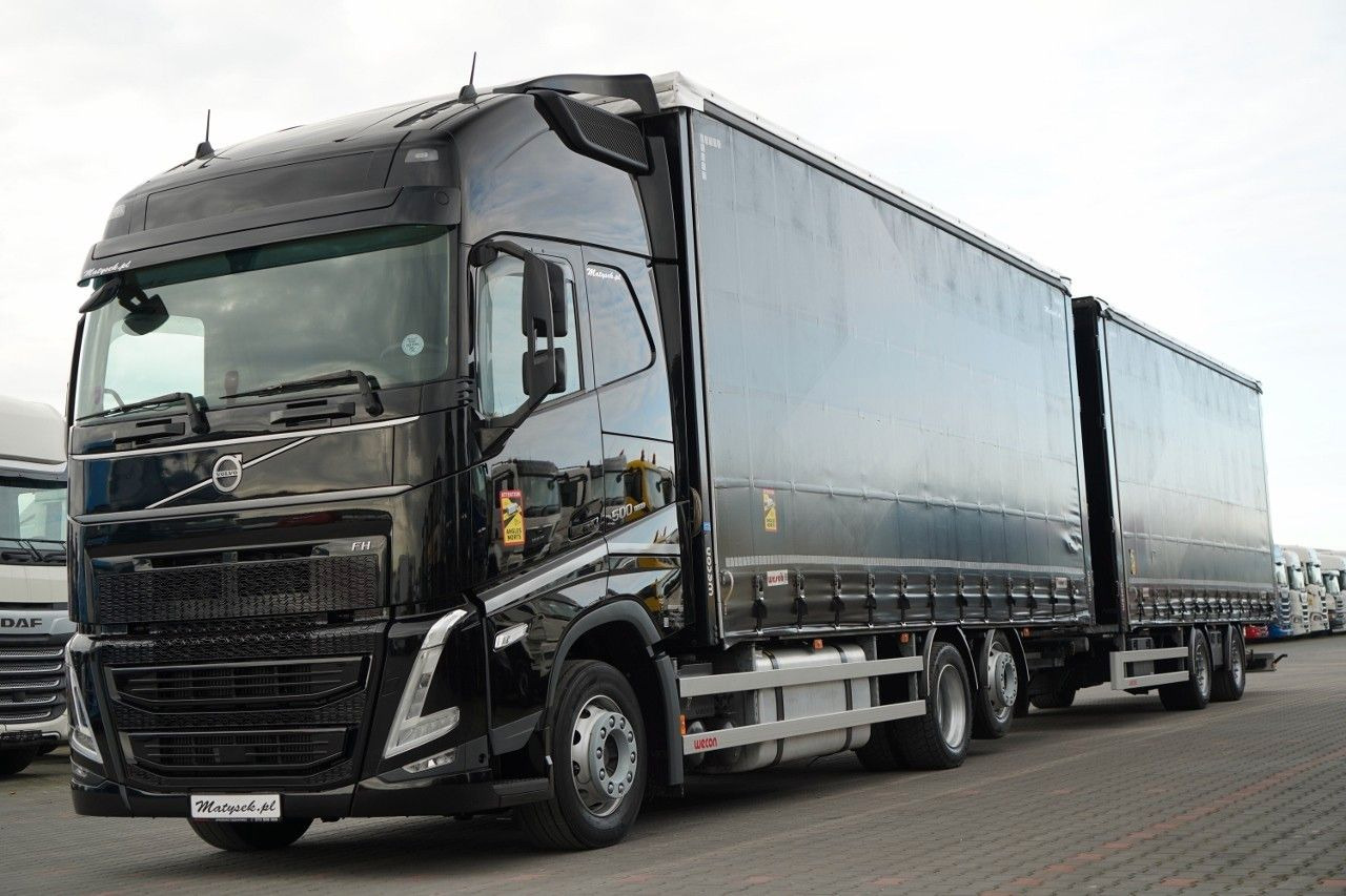 Volvo FH 500 / I-SAVE / XL / ZESTAW TANDEM PRZEJAZDOWY - Ponyvás teherautó: 1 kép. Volvo FH 500 / I-SAVE / XL / ZESTAW TANDEM PRZEJAZDOWY - Ponyvás teherautó: 1 kép.
