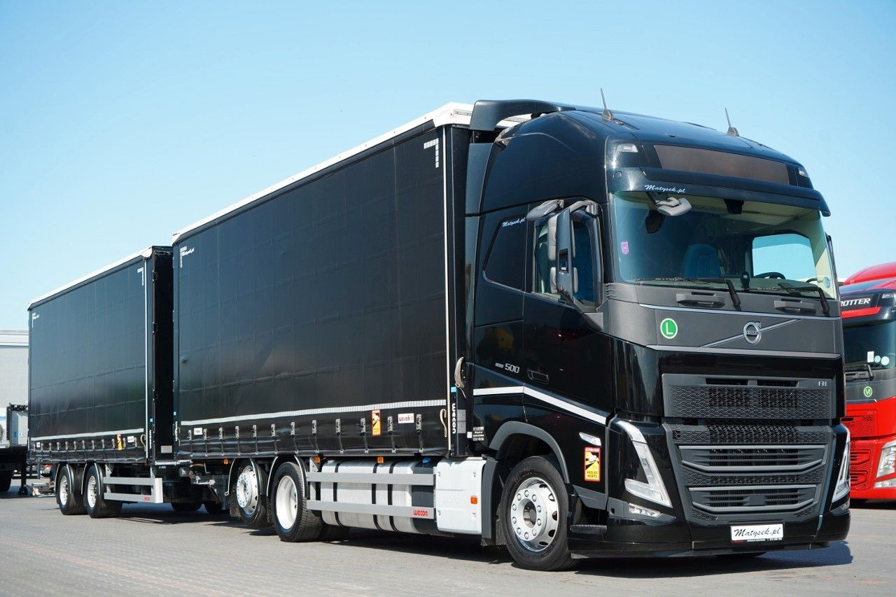 Volvo FH 500 / I-SAVE / XL / ZESTAW TANDEM PRZEJAZDOWY - Ponyvás teherautó: 1 kép. Volvo FH 500 / I-SAVE / XL / ZESTAW TANDEM PRZEJAZDOWY - Ponyvás teherautó: 1 kép.