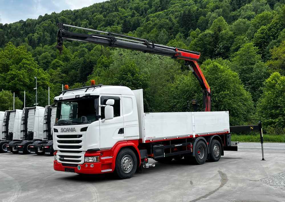 Scania G450 // 6x2// Skrzynia 6.40x2.49 // HDS Palfinger // Oś skrętna podnoszona // - Platós teherautó, Darus autó: 1 kép. Scania G450 // 6x2// Skrzynia 6.40x2.49 // HDS Palfinger // Oś skrętna podnoszona // - Platós teherautó, Darus autó: 1 kép.