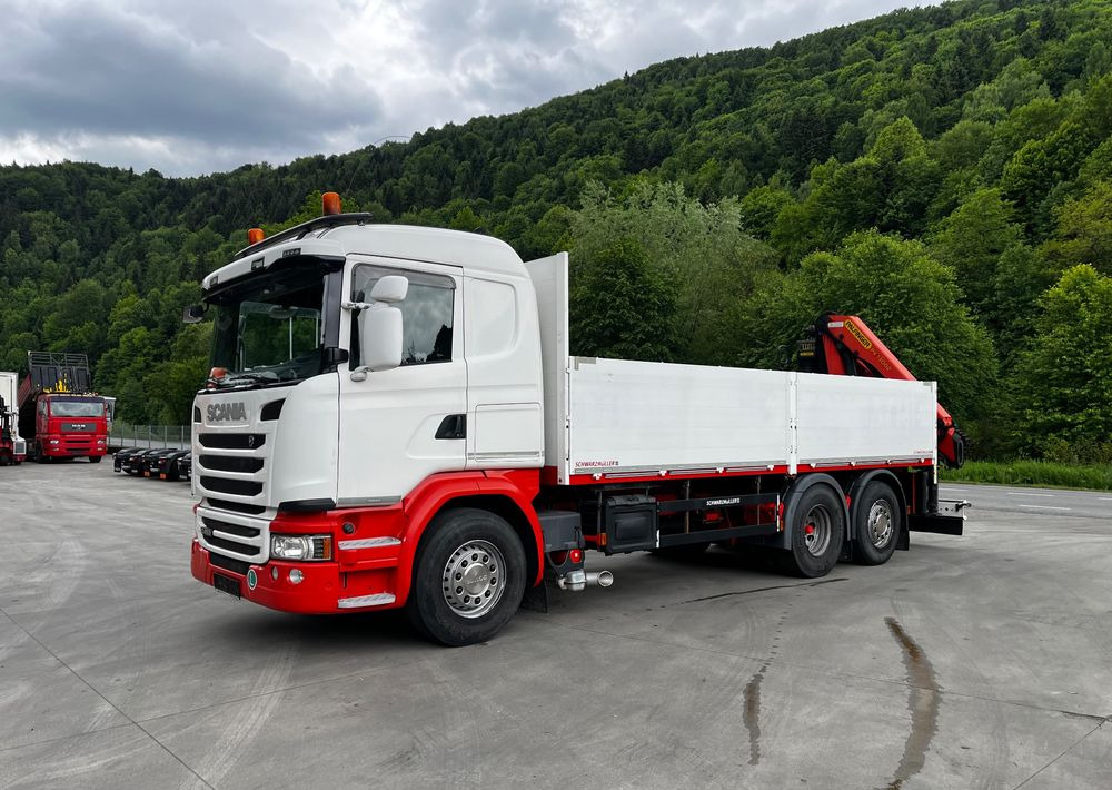 Scania G450 // 6x2// Skrzynia 6.40x2.49 // HDS Palfinger // Oś skrętna podnoszona // - Platós teherautó, Darus autó: 2 kép. Scania G450 // 6x2// Skrzynia 6.40x2.49 // HDS Palfinger // Oś skrętna podnoszona // - Platós teherautó, Darus autó: 2 kép.