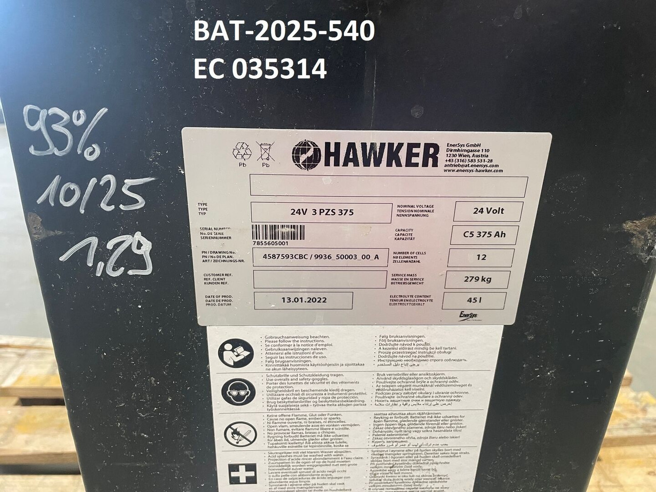 Hawker 24 Volt I 3 PZS 375 - Akkumulátor - Anyagmozgató gép: 5 kép. Hawker 24 Volt I 3 PZS 375 - Akkumulátor - Anyagmozgató gép: 5 kép.