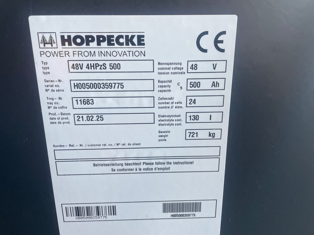 Hoppecke 48V 4 HPzS 500 - Akkumulátor - Anyagmozgató gép: 2 kép. Hoppecke 48V 4 HPzS 500 - Akkumulátor - Anyagmozgató gép: 2 kép.