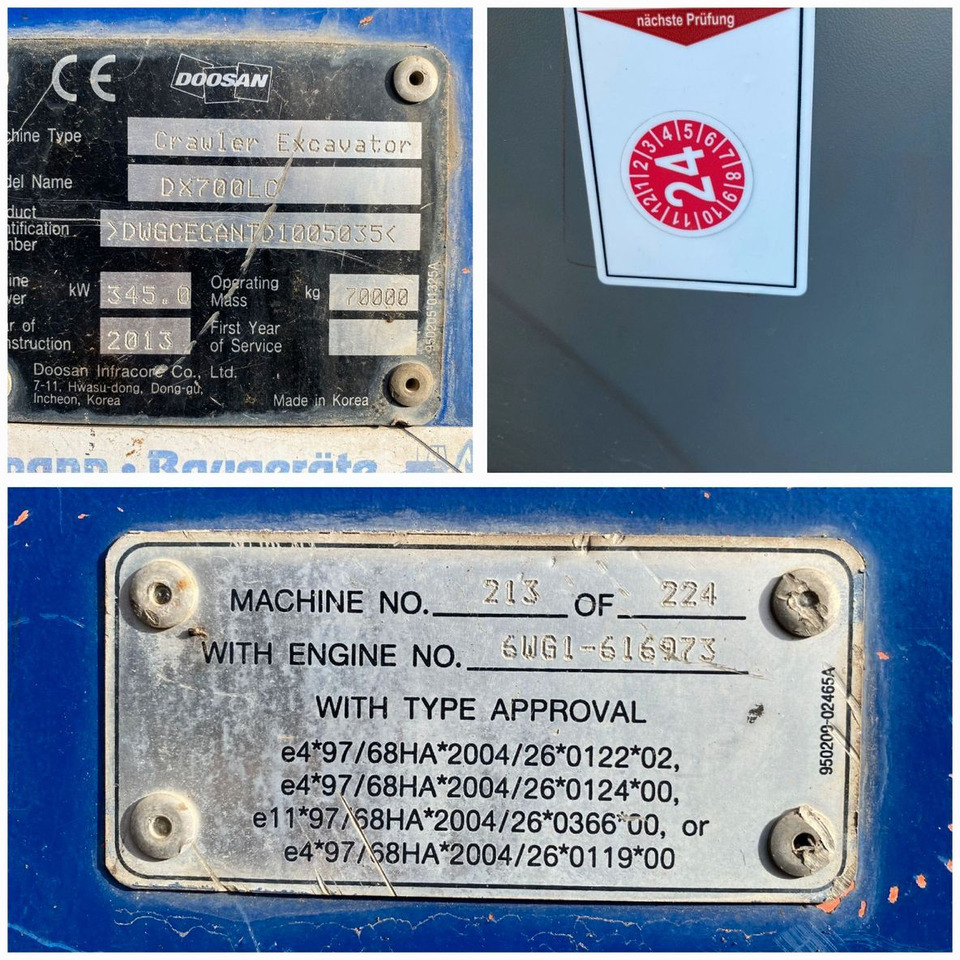 Doosan DX700 LC LO BIG Develon Kettenbagger TL + OQ120 - Lánctalpas kotró: 2 kép. Doosan DX700 LC LO BIG Develon Kettenbagger TL + OQ120 - Lánctalpas kotró: 2 kép.