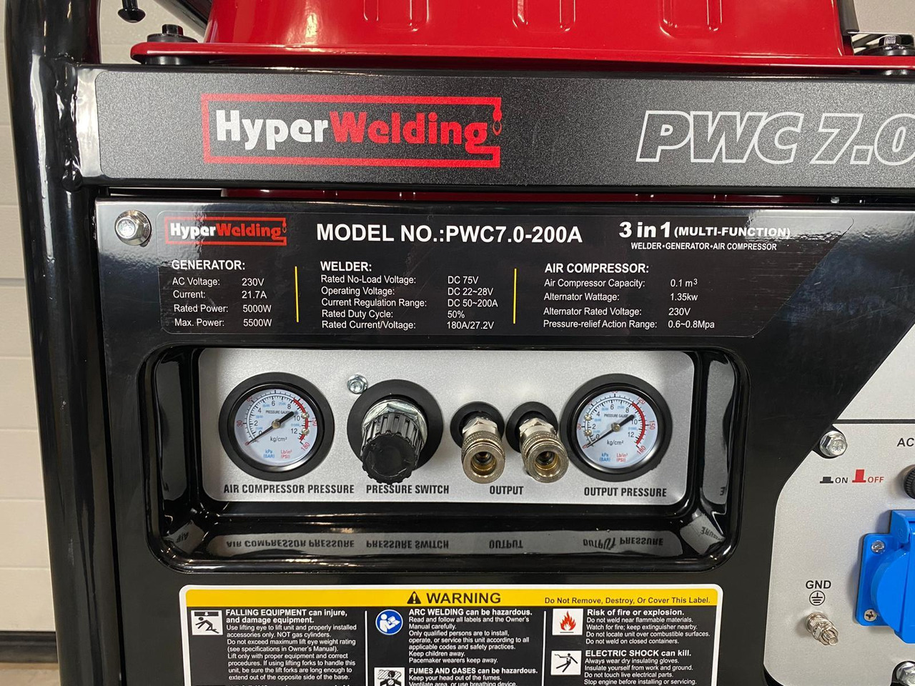 HyperWelding PWC7.0-200A 3 in 1 Multimachine (Generator, Lasapparaat en Luchtcompressor) - Garázs felszerelés: 2 kép. HyperWelding PWC7.0-200A 3 in 1 Multimachine (Generator, Lasapparaat en Luchtcompressor) - Garázs felszerelés: 2 kép.
